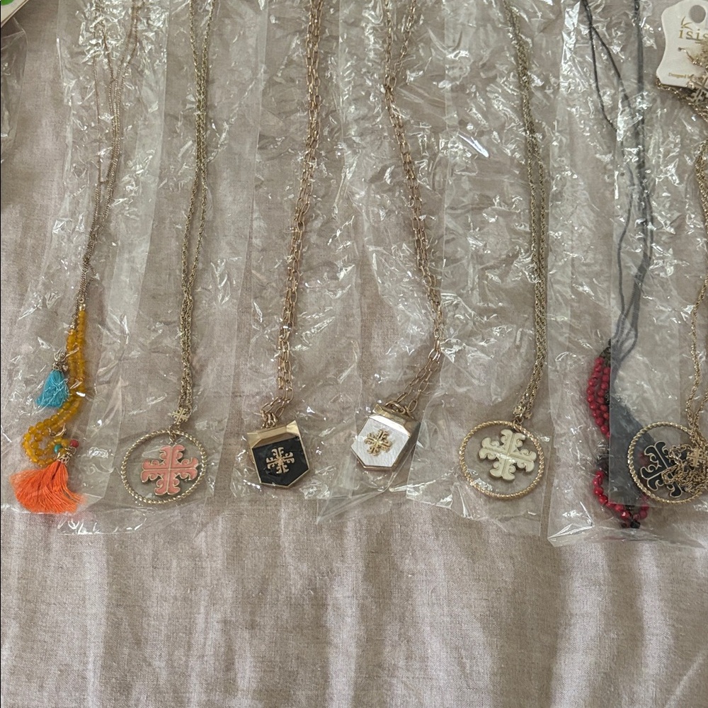 7 Long Gold and Black Pendant Necklaces